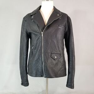 Members Only jacket mens 2XL XXL balcke faux leather Biker NEW FLAWED AS IS